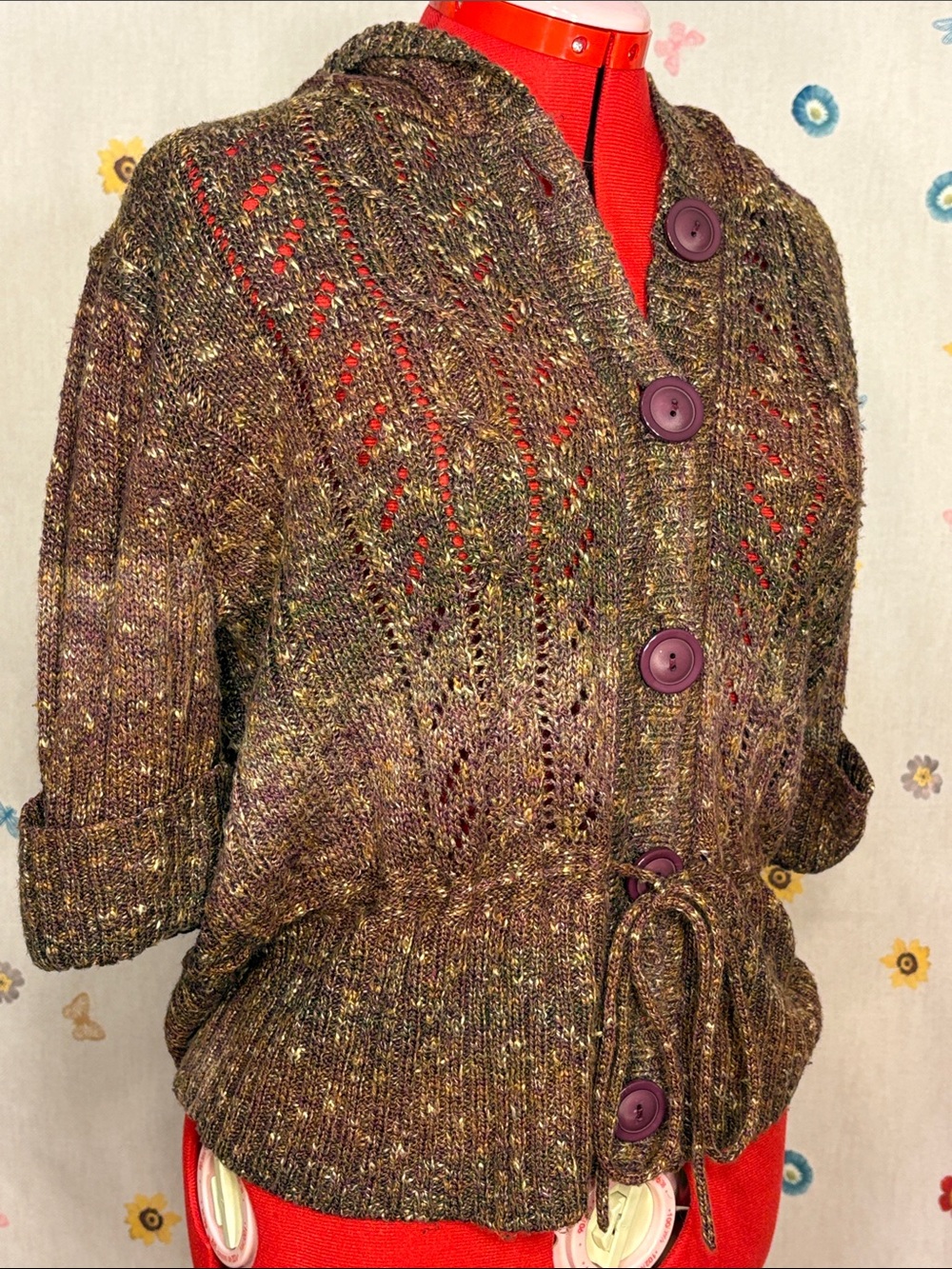 Dress Barn - Brown Flecked Open-Knit Button Cardigan NWOT